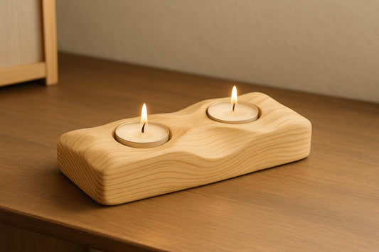 Hand Carved Wood Tealight Holder – Rustic 2 Candle Design