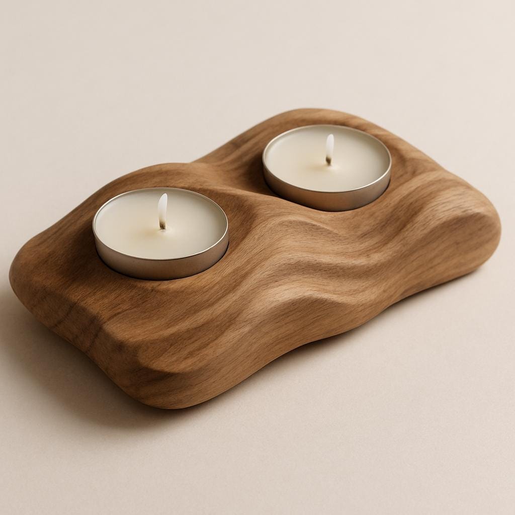 Hand Carved Wood Tealight Holder – Rustic 2 Candle Design