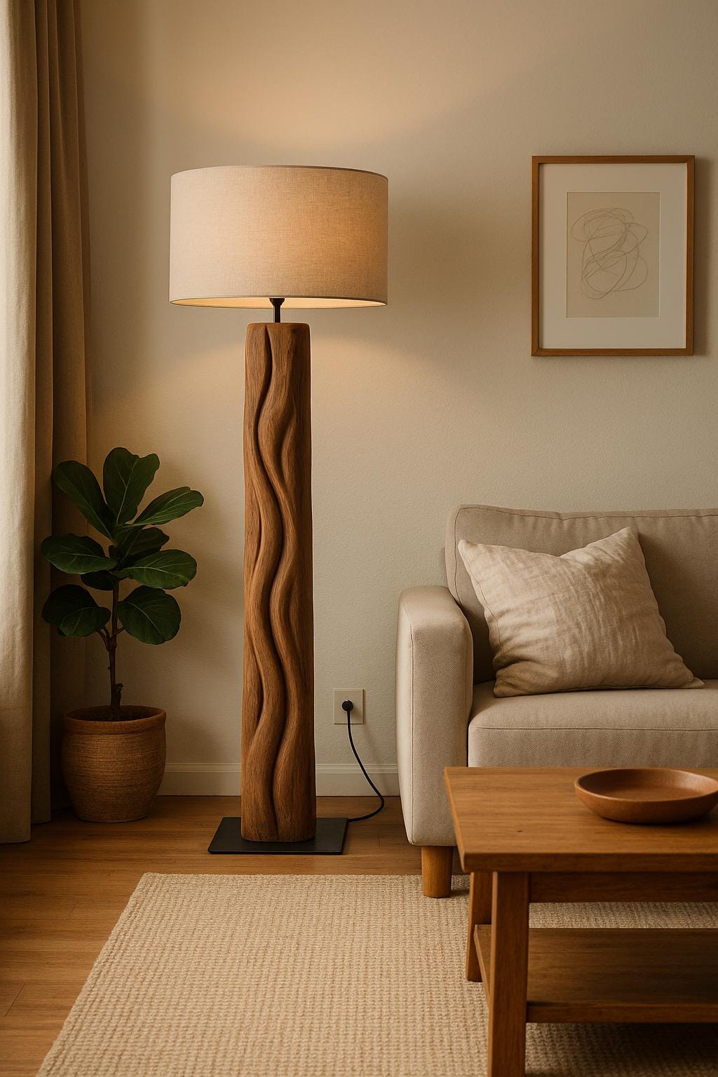 Sculptural Reclaimed Wood Floor Lamp | Hand Carved One-of-a-Kind Statement Light | Rustic Modern Standing Lamp