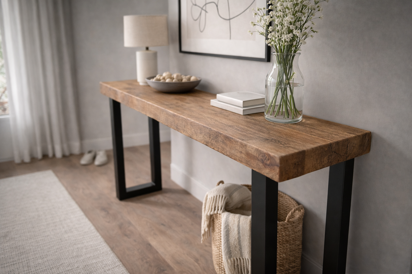 Handmade Reclaimed Wood Console Table – Rustic Farmhouse Hallway Table