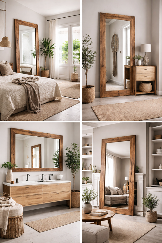 Handmade Reclaimed Timber Statement Mirror, Rustic Farmhouse Wall Mirror, UK Made