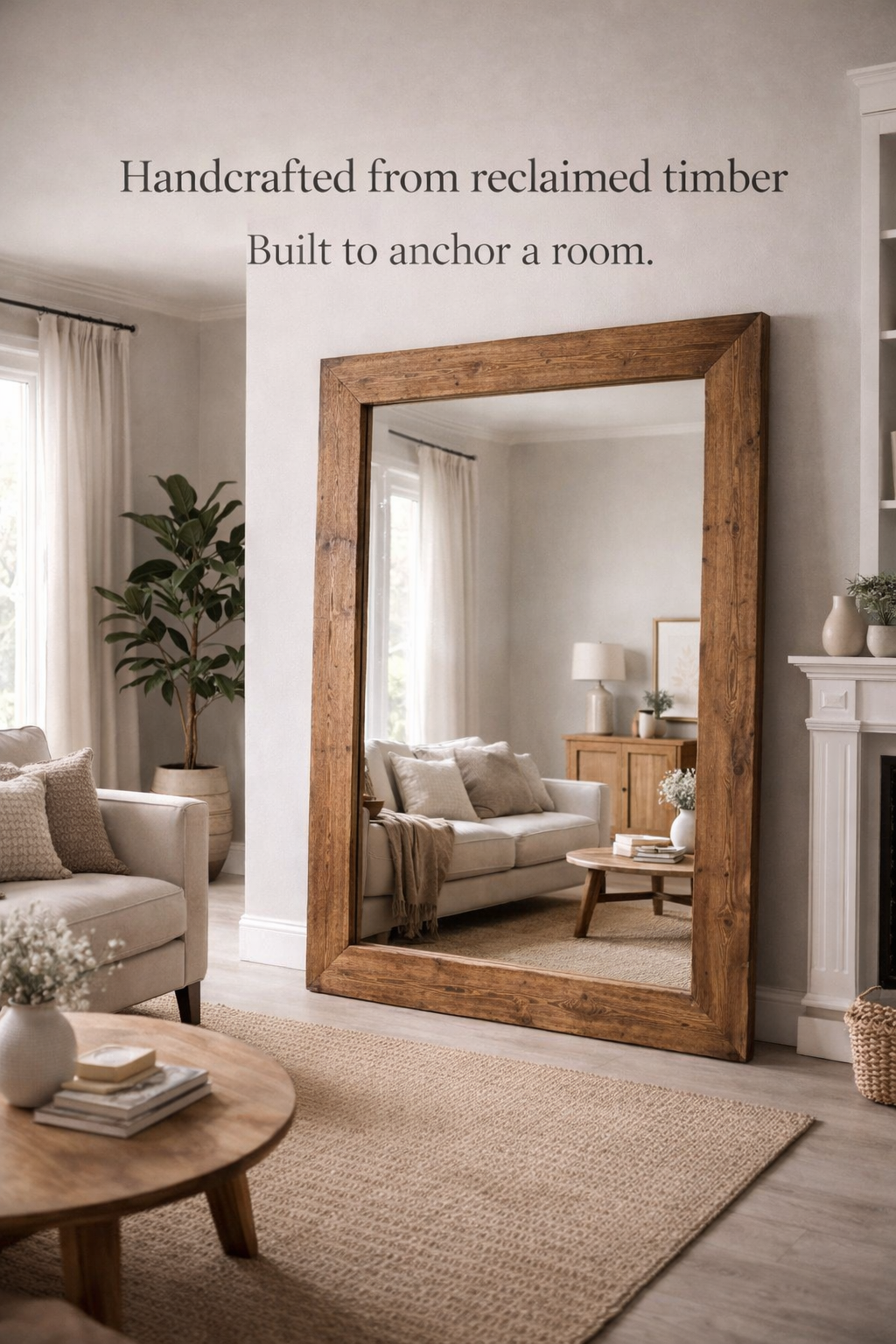 Handmade Reclaimed Timber Statement Mirror, Rustic Farmhouse Wall Mirror, UK Made
