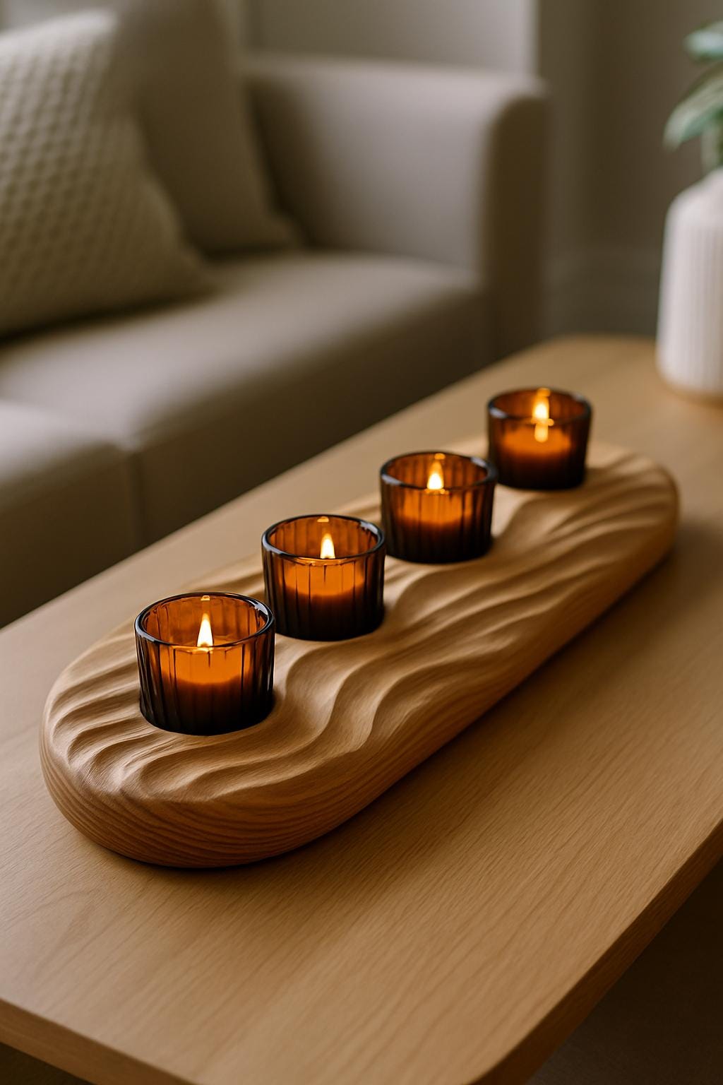 Hand Carved Wooden Tealight Holder – Natural wood – Thoughtful Gift for Home & Interiors