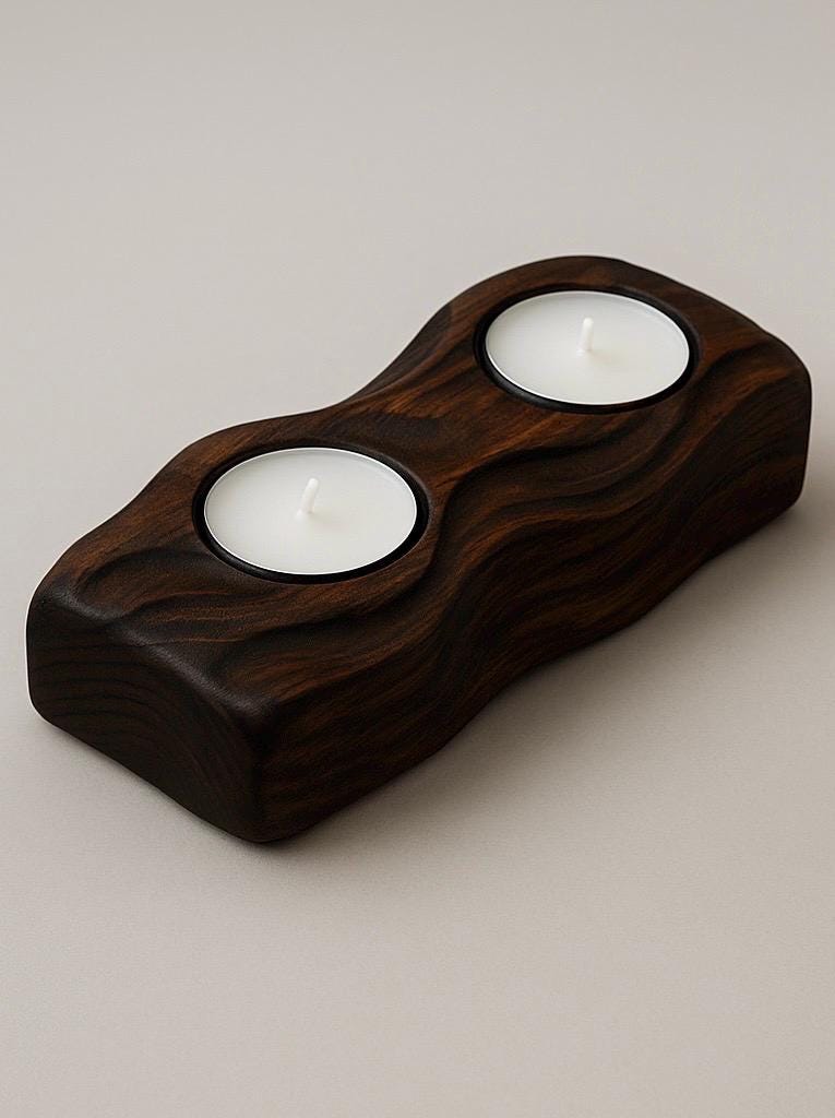 Hand Carved Wood Tealight Holder – Rustic 2 Candle Design