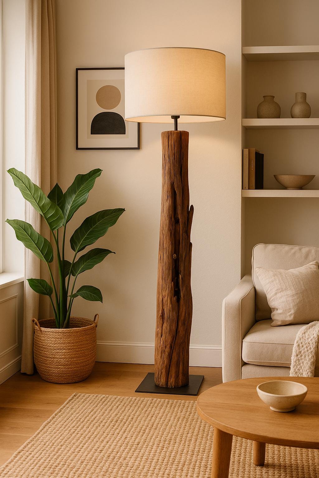 Sculptural Reclaimed Wood Floor Lamp | Hand Carved One-of-a-Kind Statement Light | Rustic Modern Standing Lamp