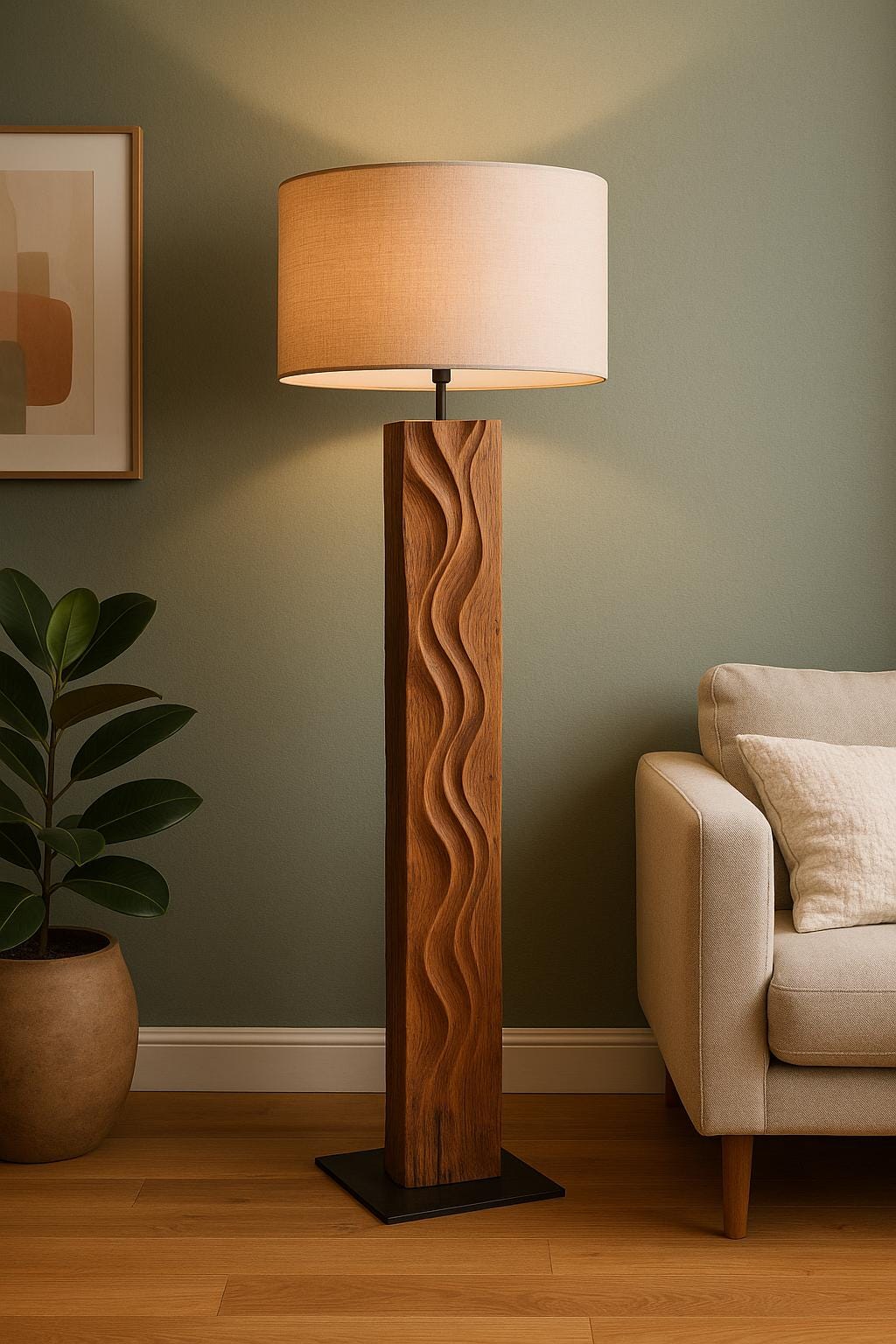 Sculptural Reclaimed Wood Floor Lamp | Hand Carved One-of-a-Kind Statement Light | Rustic Modern Standing Lamp