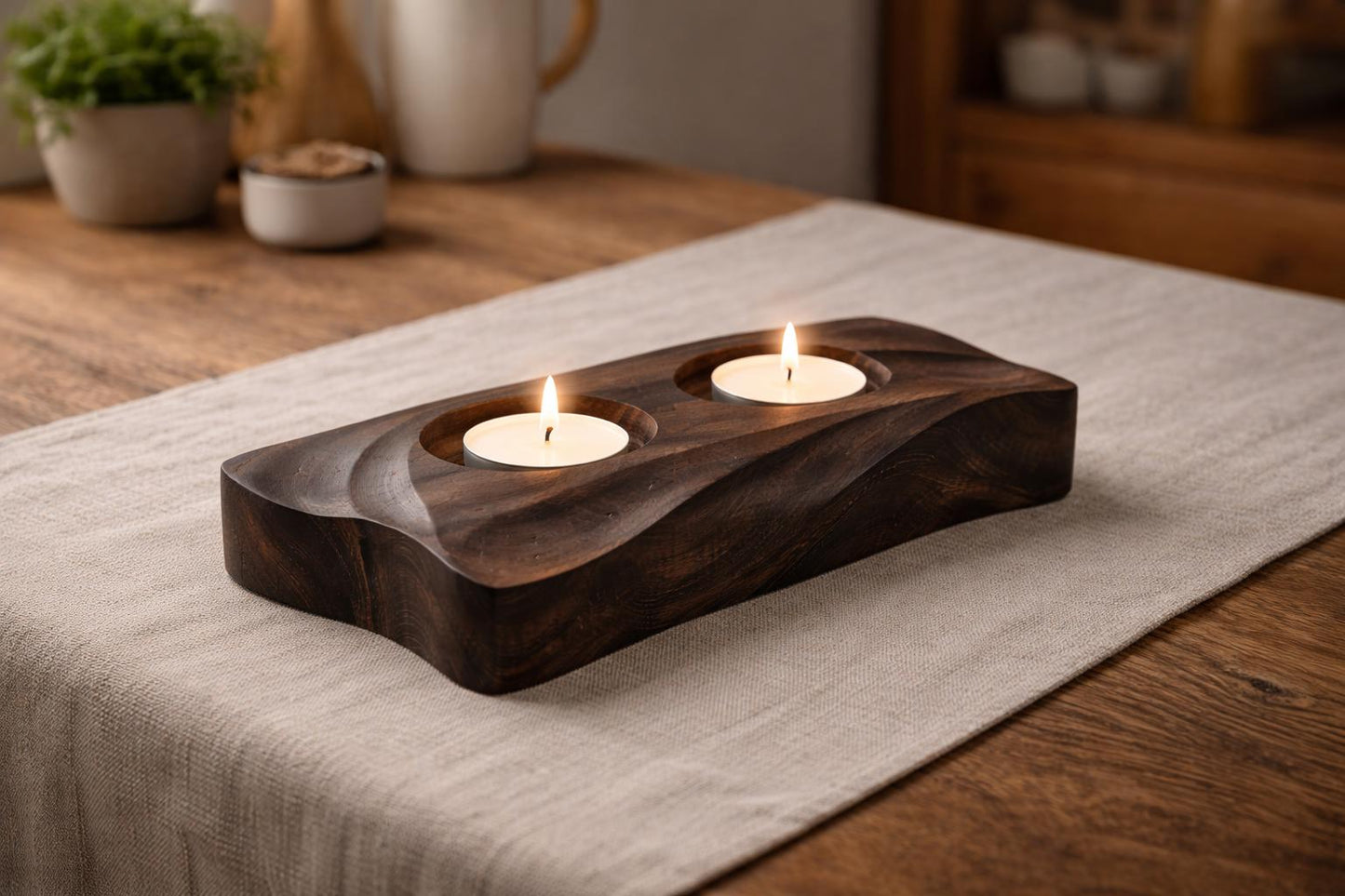 Hand Carved Wooden Tealight Holder – Natural wood – Thoughtful Gift for Home & Interiors