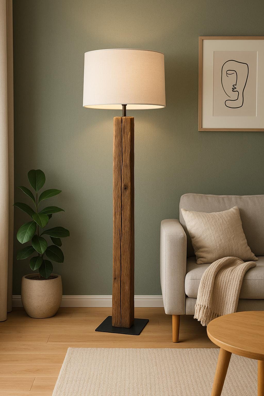 Sculptural Reclaimed Wood Floor Lamp | Hand Carved One-of-a-Kind Statement Light | Rustic Modern Standing Lamp