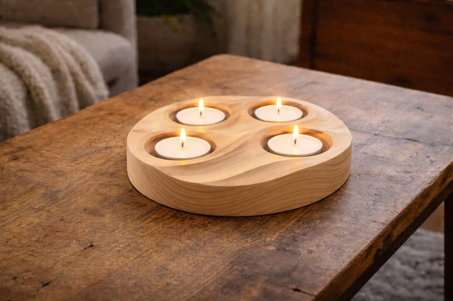 Hand Carved Wooden Tealight Holder – Natural wood – Thoughtful Gift for Home & Interiors