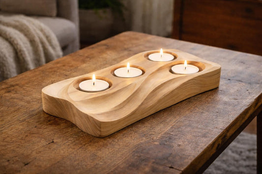 Hand Carved Wooden Tealight Holder – Natural wood – Thoughtful Gift for Home & Interiors