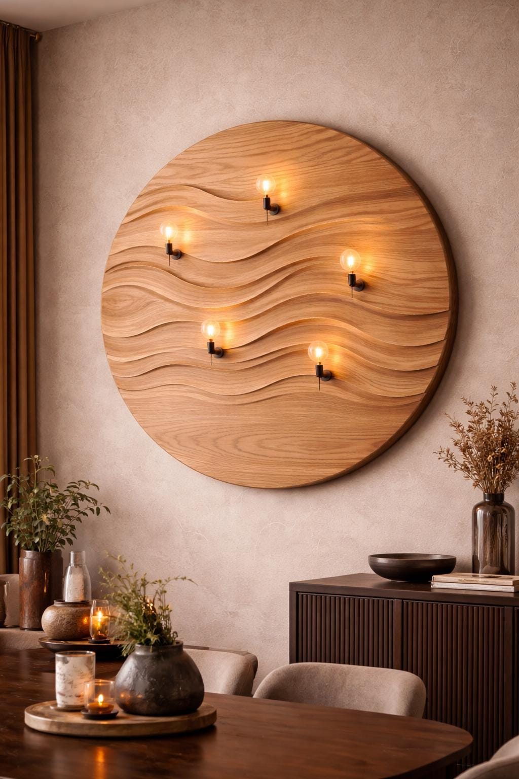 Wooden Wall Light | Hand Carved Sculptural Wood Wall Lamp | Statement Circular Wall Art Lighting
