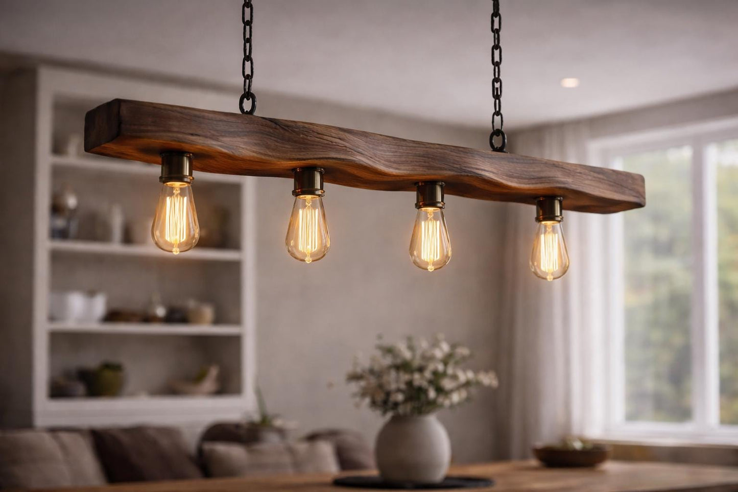 Hand-Carved Reclaimed Wood Pendant Light Rustic farmhouse modern home