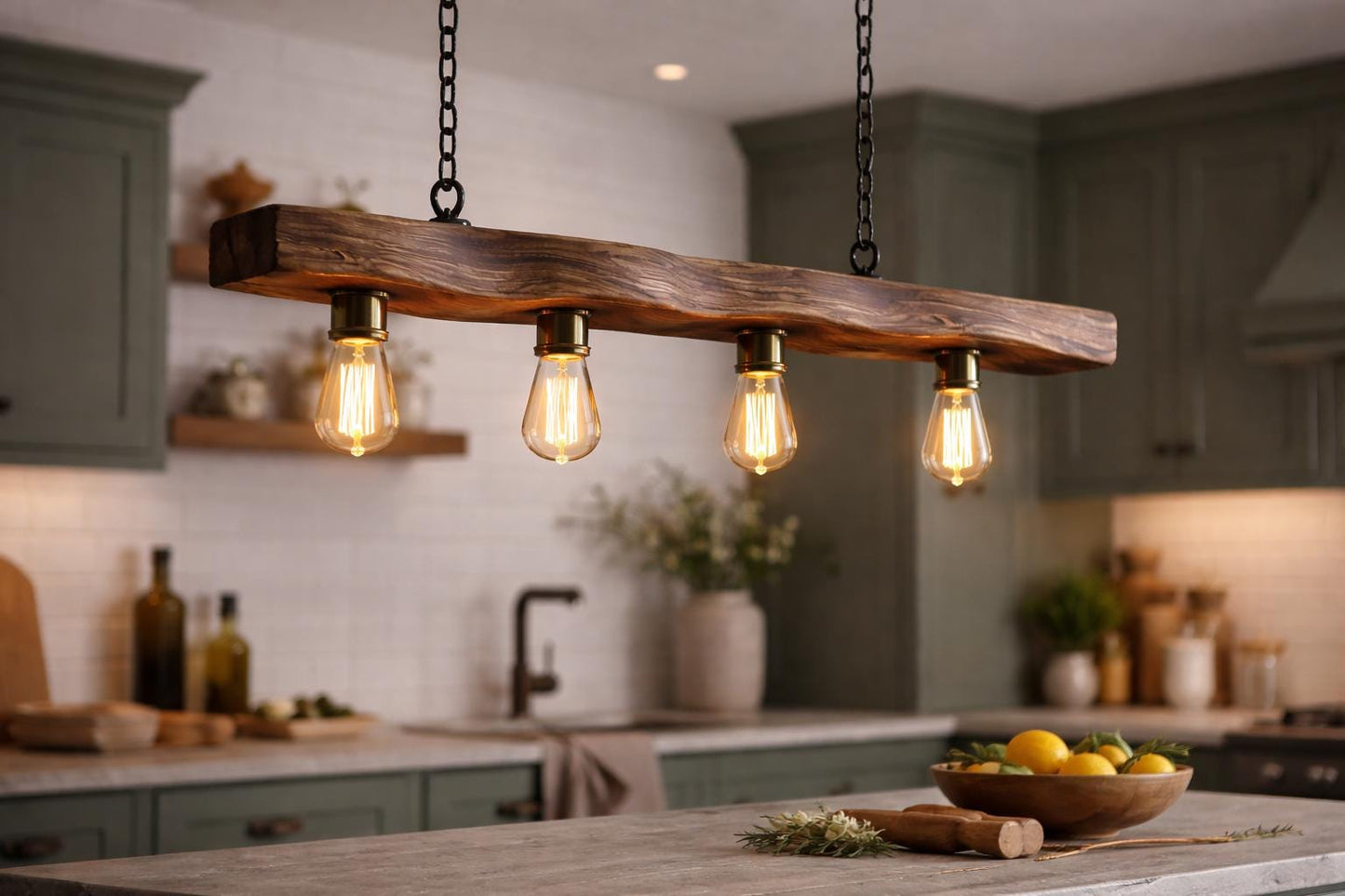Hand-Carved Reclaimed Wood Pendant Light Rustic farmhouse modern home