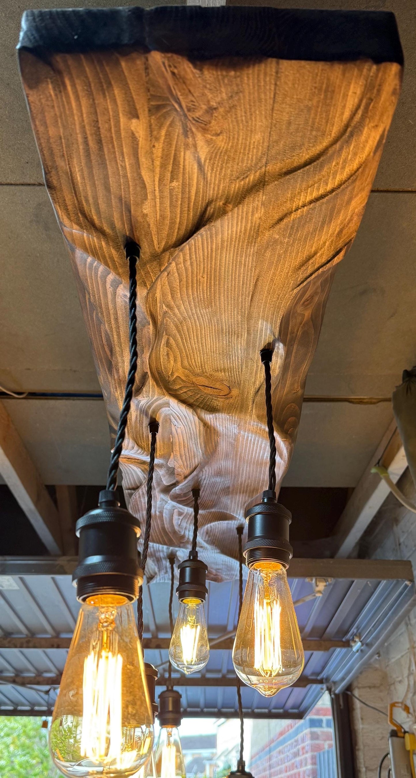 Hand-Carved Reclaimed Wood Pendant Light Rustic farmhouse modern home