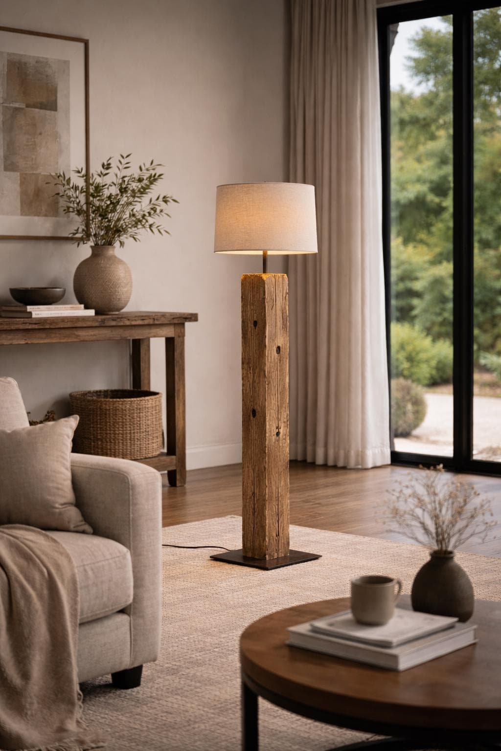 Heritage Reclaimed Oak Floor Lamp | Architectural Aged Beam Lighting | Handcrafted Sculptural Statement Lamp