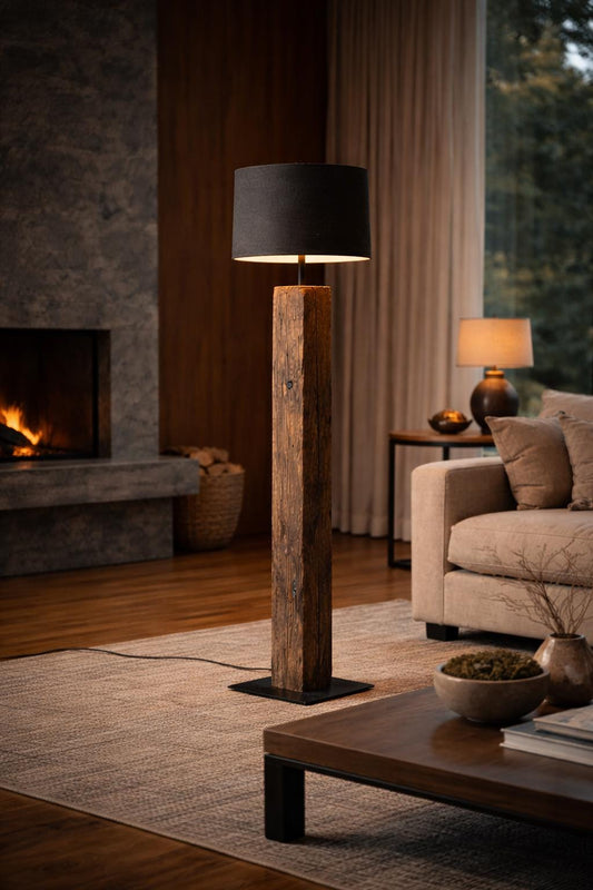 Heritage Reclaimed Oak Floor Lamp | Architectural Aged Beam Lighting | Handcrafted Sculptural Statement Lamp