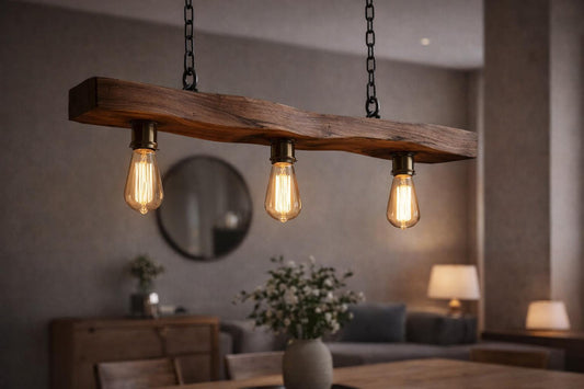 Hand-Carved Reclaimed Wood Pendant Light Rustic farmhouse modern home