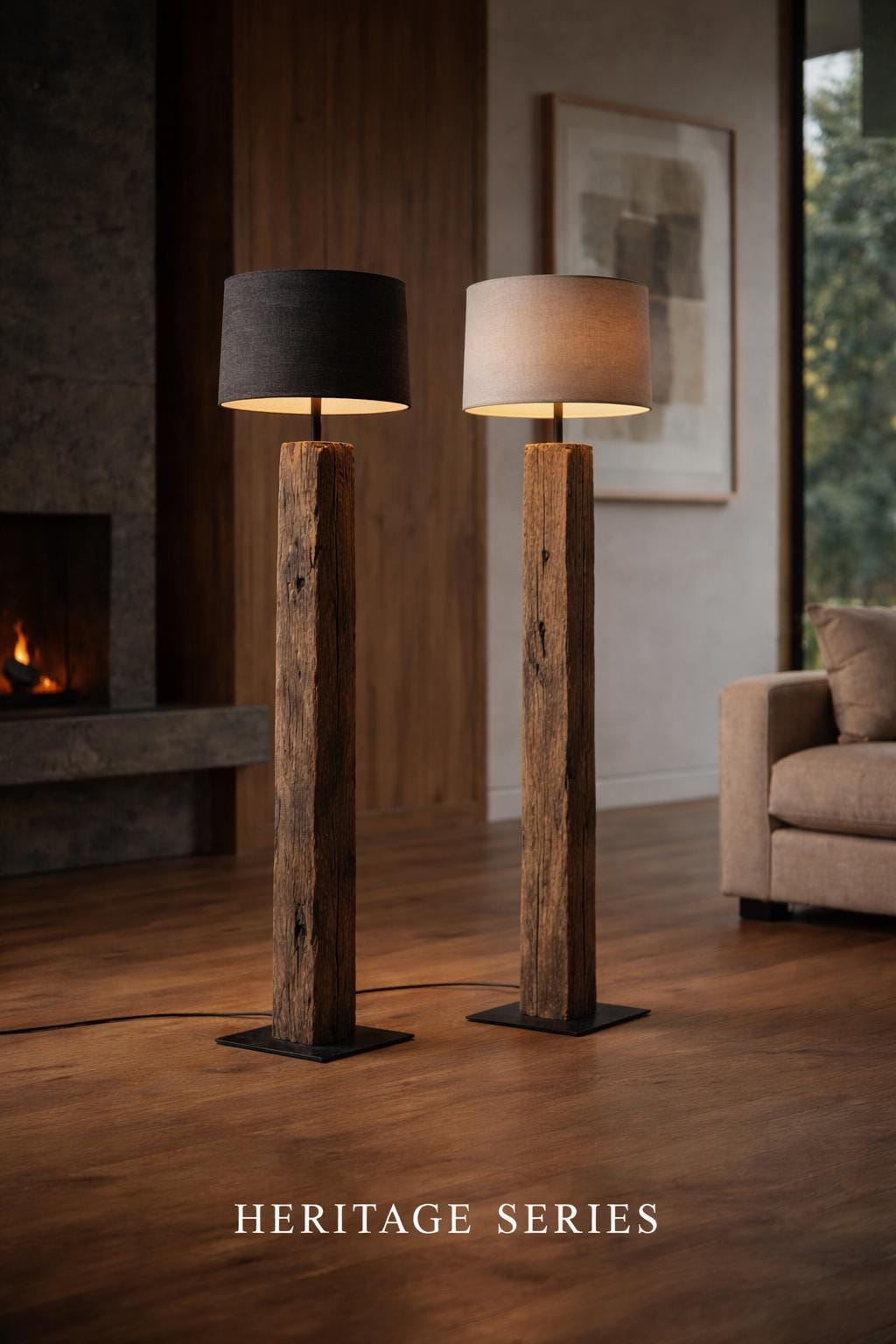 Heritage Reclaimed Oak Floor Lamp | Architectural Aged Beam Lighting | Handcrafted Sculptural Statement Lamp
