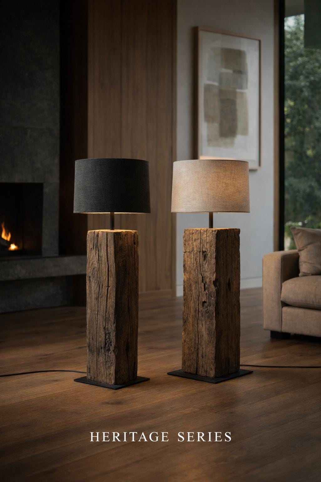 Heritage Reclaimed Oak Floor Lamp | Architectural Aged Beam Lighting | Handcrafted Sculptural Statement Lamp
